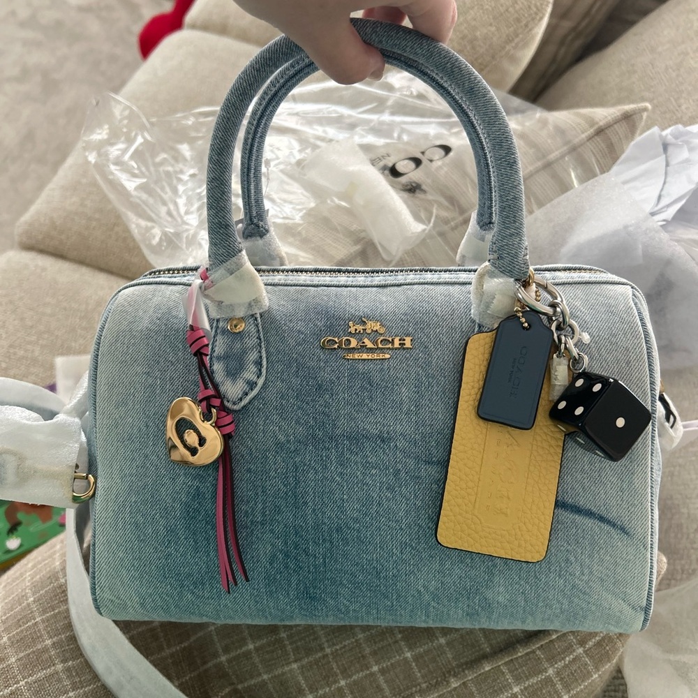 Coach loved denim medium rowan satchel / charms included